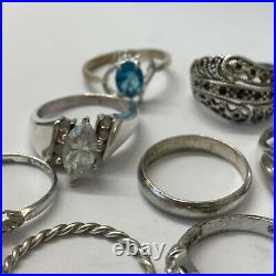 LOT of 10 Vintage Sterling Silver? Cubic Zirconia Gemstone Rings ESTATE