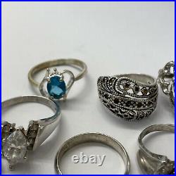 LOT of 10 Vintage Sterling Silver? Cubic Zirconia Gemstone Rings ESTATE