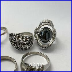 LOT of 10 Vintage Sterling Silver? Cubic Zirconia Gemstone Rings ESTATE