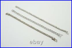 LOT of 3 Sterling Silver Clear Cubic Zirconia Link Bracelets, 36.8g