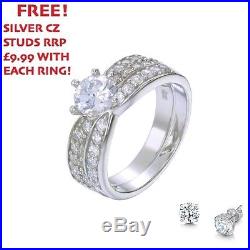 Ladies 925 Sterling Silver Cubic Zirconia Wedding and Engagement Ring Set