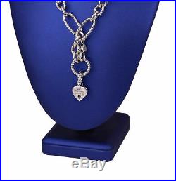 Ladies Judith Ripka 925 Sterling Silver Cubic Zirconia Heart Link Chain Necklace