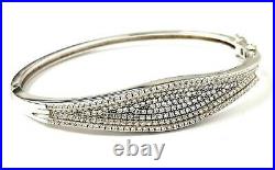 Ladies Silver Bangle Hinged White Cubic Zirconia 925 Sterling Silver 15.3g