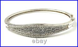 Ladies Silver Bangle Hinged White Cubic Zirconia 925 Sterling Silver 15.3g