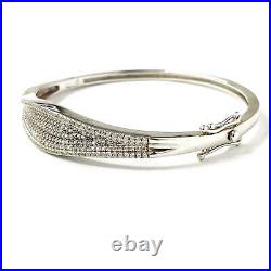 Ladies Silver Bangle Hinged White Cubic Zirconia 925 Sterling Silver 15.3g