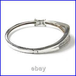 Ladies Silver Bangle Hinged White Cubic Zirconia 925 Sterling Silver 15.3g