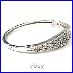 Ladies Silver Bangle Hinged White Cubic Zirconia 925 Sterling Silver 15.3g