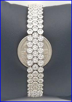 Ladies Women Wide 3 Row Cubic Genuine 925 Sterling Silver Tennis Heavy Bracelet