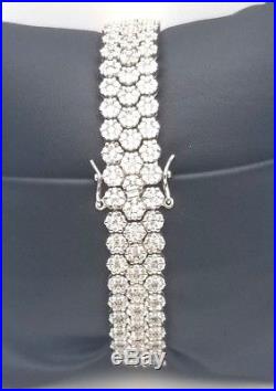 Ladies Women Wide 3 Row Cubic Genuine 925 Sterling Silver Tennis Heavy Bracelet