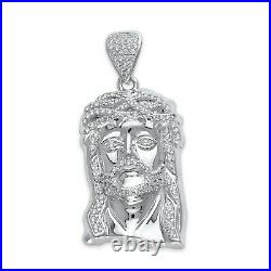 Large 925 Sterling Silver Jesus Face Pendant with Cubic Zirconia Jesus Piece CZ