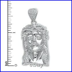 Large 925 Sterling Silver Jesus Face Pendant with Cubic Zirconia Jesus Piece CZ