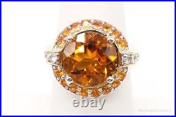 Large Citrine Cubic Zirconia Gold Vermeil Sterling Silver Ring Size 6