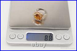 Large Citrine Cubic Zirconia Gold Vermeil Sterling Silver Ring Size 6