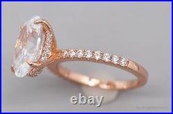 Large Cubic Zirconia Rose Gold Vermeil Sterling Silver Ring Size 5