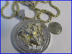Large Medusa Necklace Gold and 925 Silver 200 Cubics 29 L SAVE! #983
