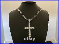 Large Sterling Silver Cubic Zirconia Cross Pendant With Silver Chain