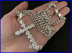 Large Sterling Silver Cubic Zirconia Cross Pendant With Silver Chain
