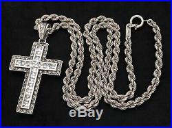 Large Sterling Silver Cubic Zirconia Cross with Long Sterling Silver Chain