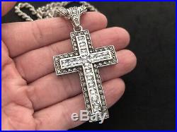 Large Sterling Silver Cubic Zirconia Cross with Long Sterling Silver Chain