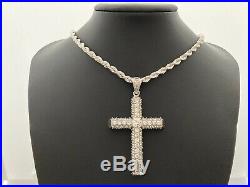 Large Sterling Silver Cubic Zirconia Cross with heavy Sterling Silver Chain