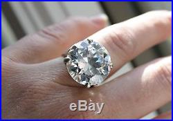 Large Vintage Round Brilliant Cut Cubic Zirconia Ring Sterling Silver size 7