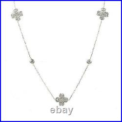 Latelita 925 Sterling Silver Long Lucky Four Leaf Clover Necklace Cubic Zirconia
