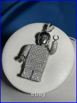 Legoman Style 925 Sterling Silver Pendant Cubic Zirconia Stones Iced Out White