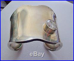 Los Ballesteros Wide Cuff Bracelet Mexican Sterling Silver Cubic Zirconia