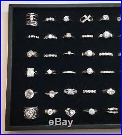 Lot Of 36 Sterling Silver Rings With Clear Stones Or Cubic Zirconia (C)
