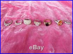 Lot Of 7 Sterling Silver And Cubic Zarconia Cocktail Rings Varying Sizes