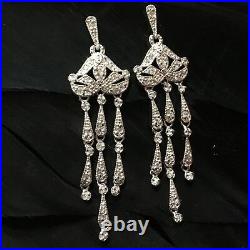 Lovely Estate Sterling Silver Cubic Zirconia Chandelier Wedding Earrings 2 5/16