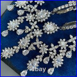 MASSIVE Vintage Sterling silver Cubic Zircon Bib Necklace Dangle Earrings 82grms