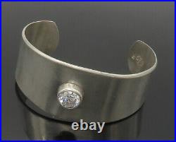 MEXICO 925 Sterling Silver Vintage Shiny Cubic Zirconia Cuff Bracelet BT6531