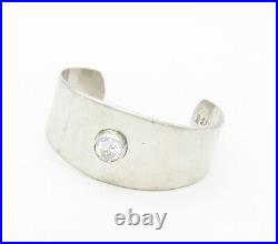 MEXICO 925 Sterling Silver Vintage Shiny Cubic Zirconia Cuff Bracelet BT6531