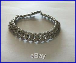 Men's Curb Link. 925 Sterling Silver Pave Set Cubic Zirconia 8.5 Bracelet
