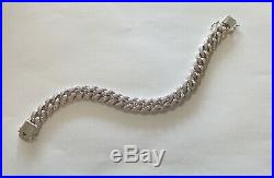 Men's Curb Link. 925 Sterling Silver Pave Set Cubic Zirconia 8.5 Bracelet