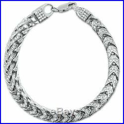 Men's Micro Pave Bling Franco Cubic Zirconia. 925 Sterling Silver Bracelet 8.5