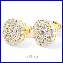 Men's Round Circle 14K Gold Hip Hop Iced Cubic Zirconia CZ Cluster Stud Earrings