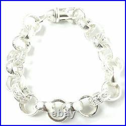 Men's Silver Belcher Bracelet 8 Inch White Cubic Zirconia 925 15mm Wide 39g