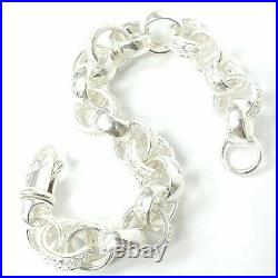 Men's Silver Belcher Bracelet 8 Inch White Cubic Zirconia 925 15mm Wide 39g