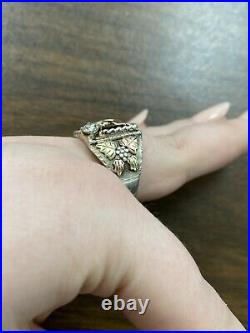 Men's Sterling Silver 925 & 10K Yellow, Rose Gold Leaf Eagle Cubic Zirconia Ring
