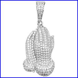 Men's Sterling Silver Cubic Zirconia 26MM High Encrusted Praying Hands Pendant