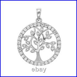 Men's Sterling Silver Cubic Zirconia Edge Tree Of Life Round Pendant