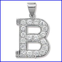 Men's Sterling Silver Cubic Zirconia Set 24mm High Initial B Pendant