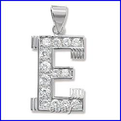 Men's Sterling Silver Cubic Zirconia Set 24mm High Initial E Pendant