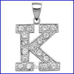 Men's Sterling Silver Cubic Zirconia Set 24mm High Initial K Pendant