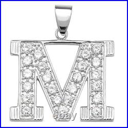 Men's Sterling Silver Cubic Zirconia Set 24mm High Initial M Pendant