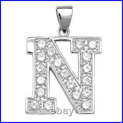 Men's Sterling Silver Cubic Zirconia Set 24mm High Initial N Pendant