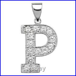 Men's Sterling Silver Cubic Zirconia Set 24mm High Initial P Pendant