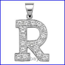 Men's Sterling Silver Cubic Zirconia Set 24mm High Initial R Pendant